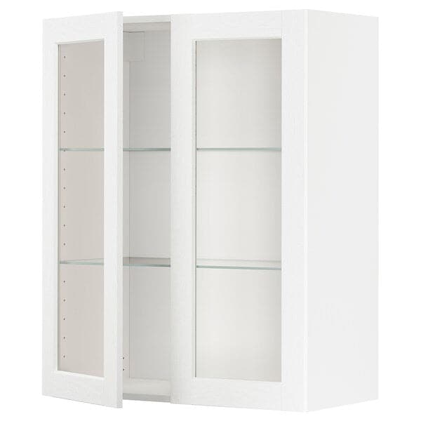 Ikea METOD - Wall cabinet w shelves/2 glass drs, white Enköping/white wood effect, 80x100 cm