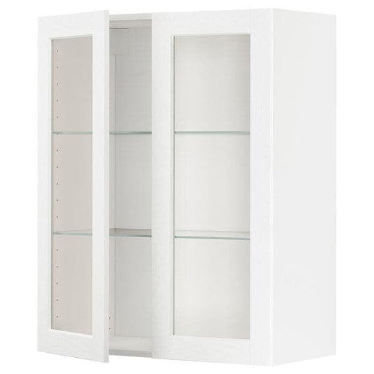 Ikea METOD - Wall cabinet w shelves/2 glass drs, white Enköping/white wood effect, 80x100 cm