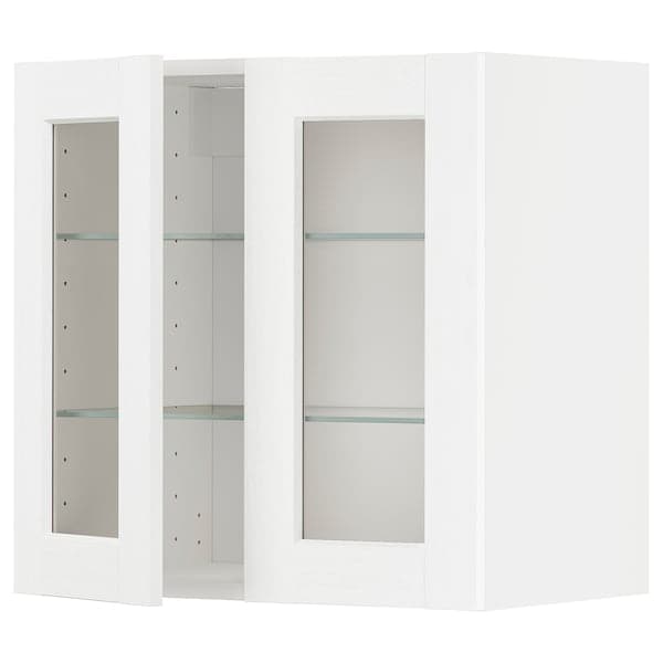 METOD - Wall cabinet w shelves/2 glass drs, white Enköping/white wood effect, 60x60 cm - best price from Maltashopper.com 69473474