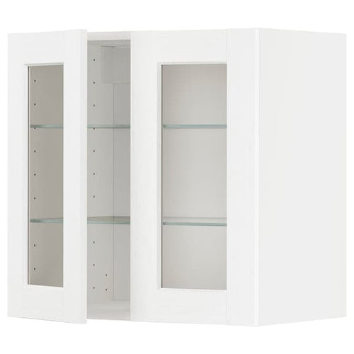 METOD - Wall cabinet w shelves/2 glass drs, white Enköping/white wood effect, 60x60 cm