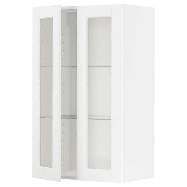 METOD - Wall cabinet w shelves/2 glass drs, white Enköping/white wood effect, 60x100 cm - best price from Maltashopper.com 79473478