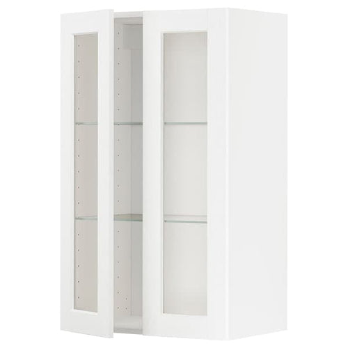 METOD - Wall cabinet w shelves/2 glass drs, white Enköping/white wood effect, 60x100 cm