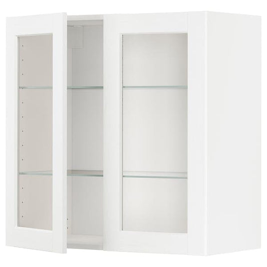 Ikea METOD - Wall cabinet w shelves/2 glass drs, white Enköping/white wood effect, 80x80 cm