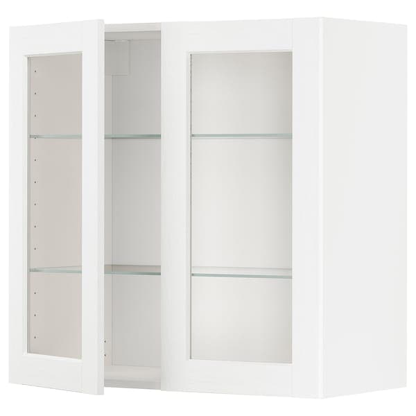 Ikea METOD - Wall cabinet w shelves/2 glass drs, white Enköping/white wood effect, 80x80 cm
