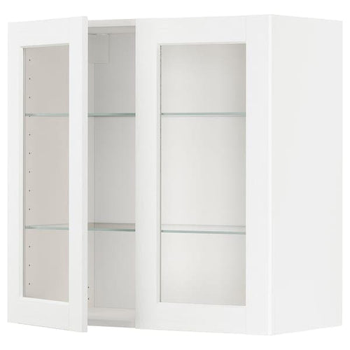 METOD - Wall cabinet w shelves/2 glass drs, white Enköping/white wood effect, 80x80 cm