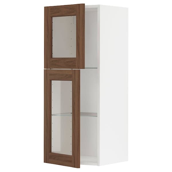 Ikea METOD - Wall cabinet w shelves/2 glass drs, white Enköping/brown walnut effect, 40x100 cm