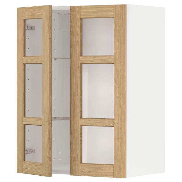 Ikea METOD - Wall cabinet w shelves/2 glass drs, white/Forsbacka oak, 60x80 cm