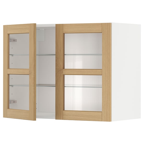 METOD - Wall cabinet w shelves/2 glass drs, white/Forsbacka oak, 80x60 cm - best price from Maltashopper.com 59509355