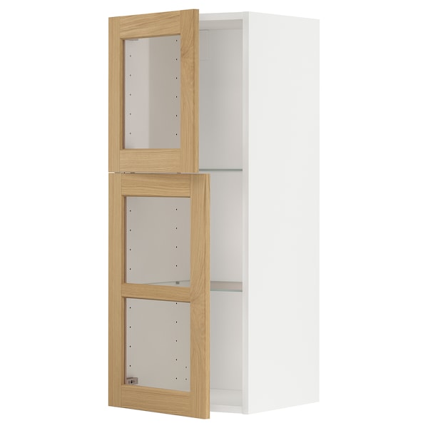 METOD - Wall cabinet w shelves/2 glass drs, white/Forsbacka oak, 40x100 cm