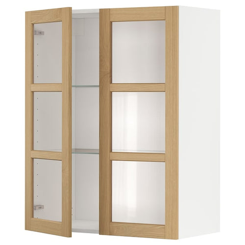 METOD - Wall cabinet w shelves/2 glass drs, white/Forsbacka oak, 80x100 cm