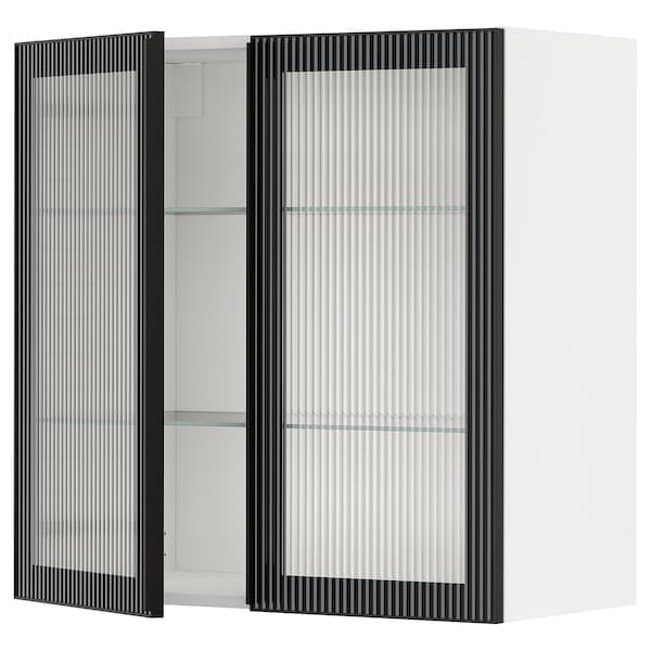 Ikea METOD - Wall cabinet w shelves/2 glass drs, white/Hejsta anthracite reeded glass, 80x80 cm