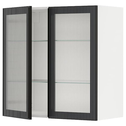 METOD - Wall cabinet w shelves/2 glass drs, white/Hejsta anthracite reeded glass, 80x80 cm