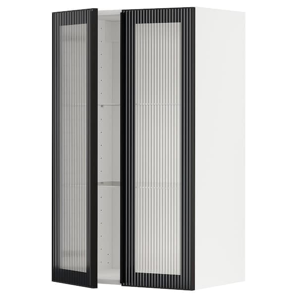 Ikea METOD - Wall cabinet w shelves/2 glass drs, white/Hejsta anthracite reeded glass, 60x100 cm