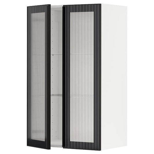 Ikea METOD - Wall cabinet w shelves/2 glass drs, white/Hejsta anthracite reeded glass, 60x100 cm