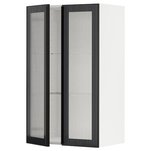 METOD - Wall cabinet w shelves/2 glass drs, white/Hejsta anthracite reeded glass, 60x100 cm