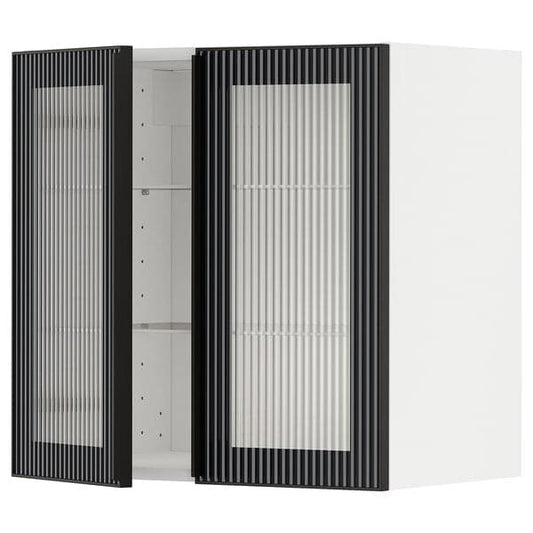 METOD - Wall cabinet w shelves/2 glass drs, white/Hejsta anthracite reeded glass, 60x60 cm - best price from Maltashopper.com 69490647