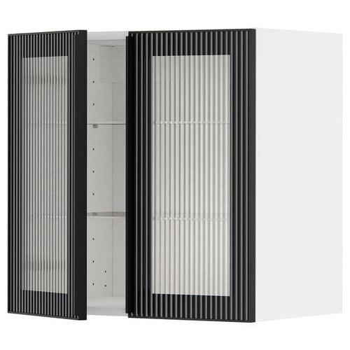 METOD - Wall cabinet w shelves/2 glass drs, white/Hejsta anthracite reeded glass, 60x60 cm