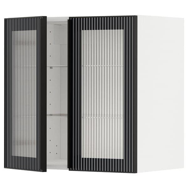 METOD - Wall cabinet w shelves/2 glass drs, white/Hejsta anthracite reeded glass, 60x60 cm