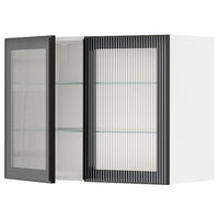 METOD - Wall cabinet w shelves/2 glass drs, white/Hejsta anthracite reeded glass, 80x60 cm - best price from Maltashopper.com 89490651