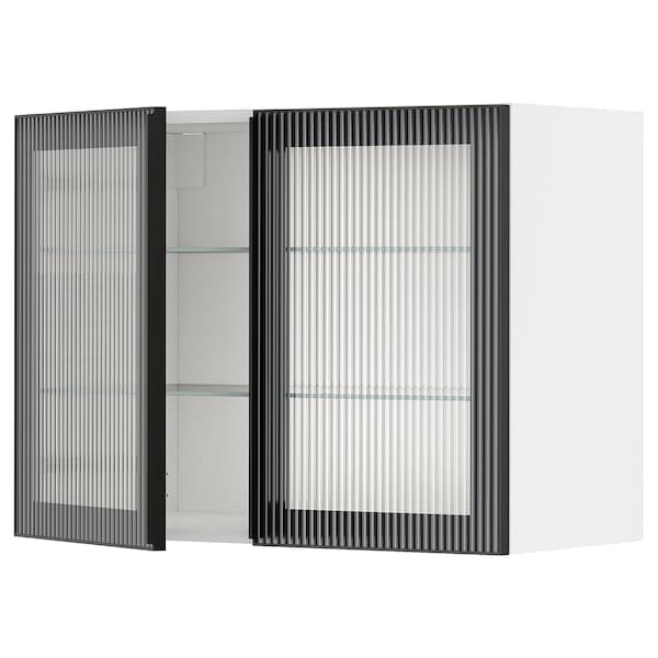 Ikea METOD - Wall cabinet w shelves/2 glass drs, white/Hejsta anthracite reeded glass, 80x60 cm
