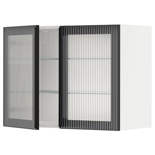 METOD - Wall cabinet w shelves/2 glass drs, white/Hejsta anthracite reeded glass, 80x60 cm