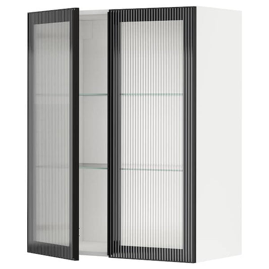 Ikea METOD - Wall cabinet w shelves/2 glass drs, white/Hejsta anthracite reeded glass, 80x100 cm