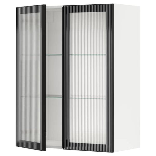 METOD - Wall cabinet w shelves/2 glass drs, white/Hejsta anthracite reeded glass, 80x100 cm