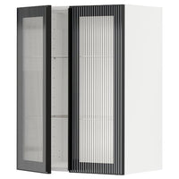 METOD - Wall cabinet w shelves/2 glass drs, white/Hejsta anthracite reeded glass, 60x80 cm - best price from Maltashopper.com 99490655