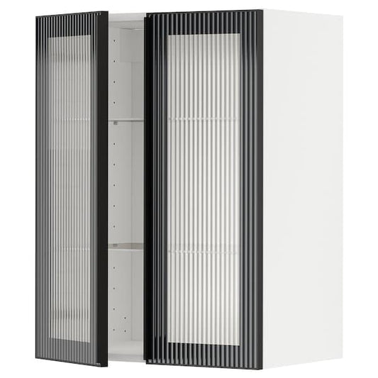 Ikea METOD - Wall cabinet w shelves/2 glass drs, white/Hejsta anthracite reeded glass, 60x80 cm
