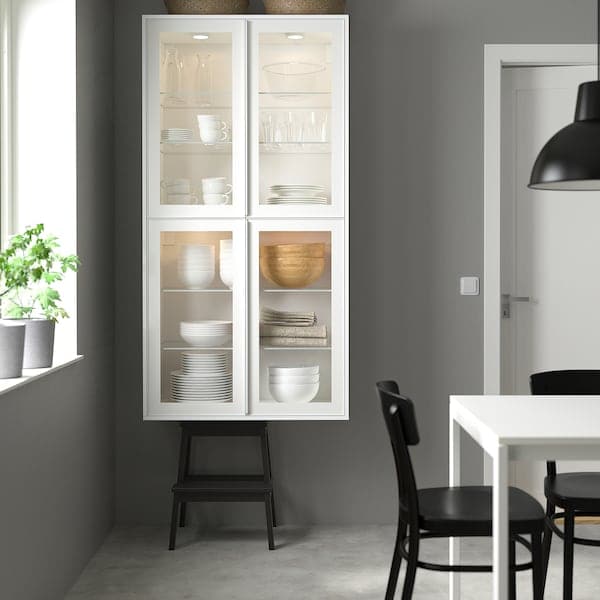 METOD - Wall cabinet w shelves/2 glass drs, white/Hejsta white clear glass, 60x80 cm - best price from Maltashopper.com 79490562