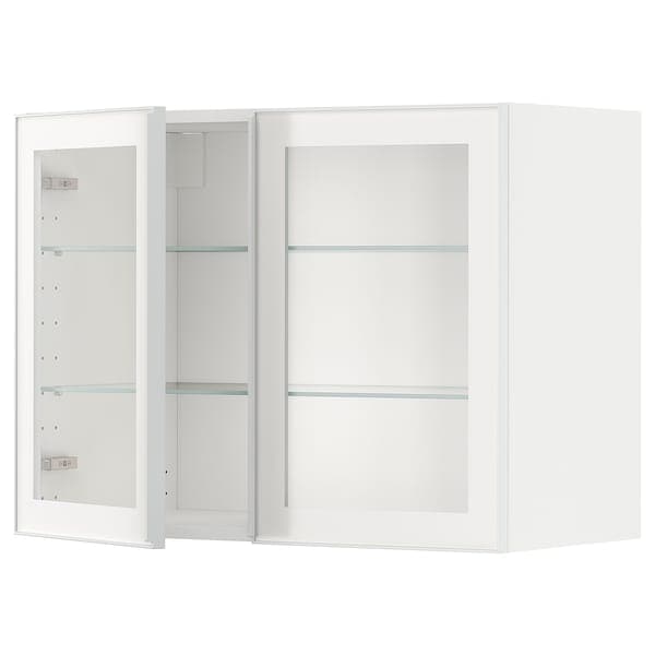 METOD - Wall cabinet w shelves/2 glass drs, white/Hejsta white clear glass, 80x60 cm - best price from Maltashopper.com 59490558