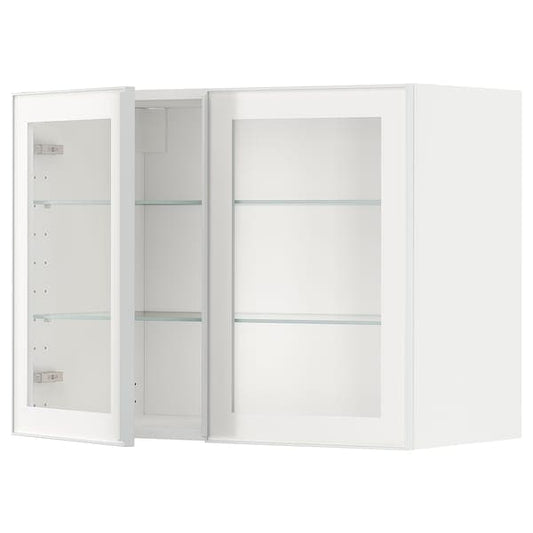 Ikea METOD - Wall cabinet w shelves/2 glass drs, white/Hejsta white clear glass, 80x60 cm