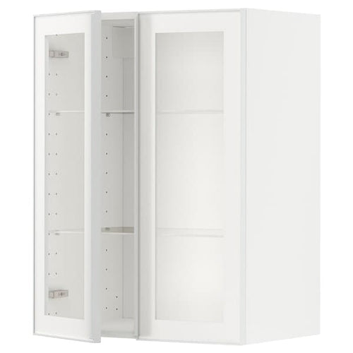 METOD - Wall cabinet w shelves/2 glass drs, white/Hejsta white clear glass, 60x80 cm