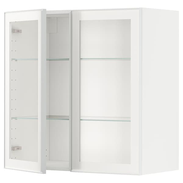 Ikea METOD - Wall cabinet w shelves/2 glass drs, white/Hejsta white clear glass, 80x80 cm