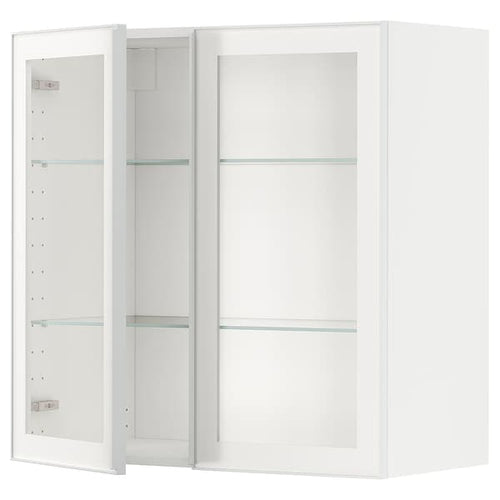 METOD - Wall cabinet w shelves/2 glass drs, white/Hejsta white clear glass, 80x80 cm
