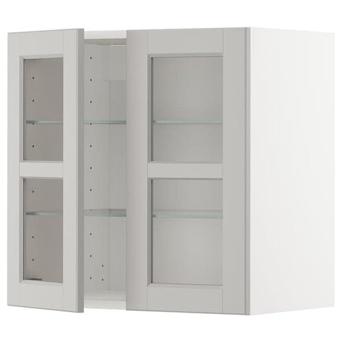METOD - Wall cabinet w shelves/2 glass drs, white/Lerhyttan light grey, 60x60 cm