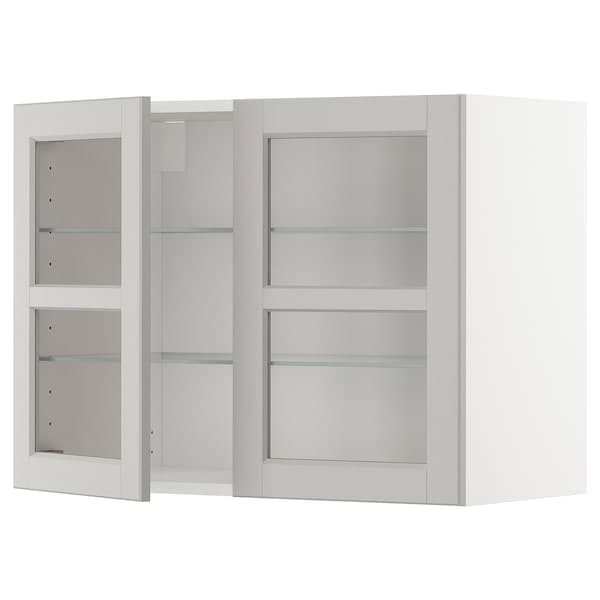 METOD - Wall cabinet w shelves/2 glass drs, white/Lerhyttan light grey, 80x60 cm - best price from Maltashopper.com 69459680