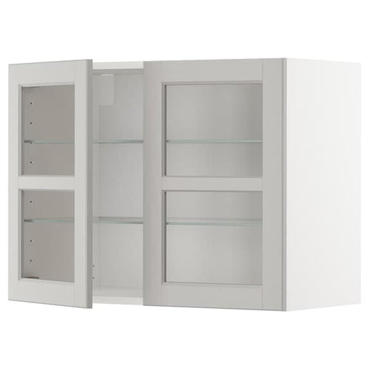 Ikea METOD - Wall cabinet w shelves/2 glass drs, white/Lerhyttan light grey, 80x60 cm