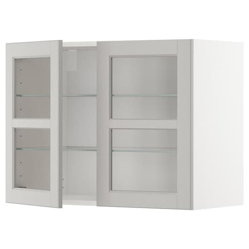 METOD - Wall cabinet w shelves/2 glass drs, white/Lerhyttan light grey, 80x60 cm