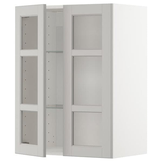 Ikea METOD - Wall cabinet w shelves/2 glass drs, white/Lerhyttan light grey, 60x80 cm