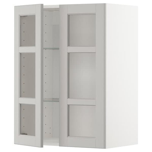 METOD - Wall cabinet w shelves/2 glass drs, white/Lerhyttan light grey, 60x80 cm