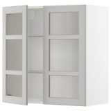 METOD wall cabinet w shelves/2 glass drs, white/Lerhyttan light grey, 80x80 cm
