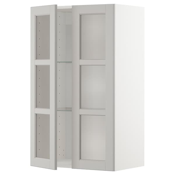 Ikea METOD - Wall cabinet w shelves/2 glass drs, white/Lerhyttan light grey, 60x100 cm