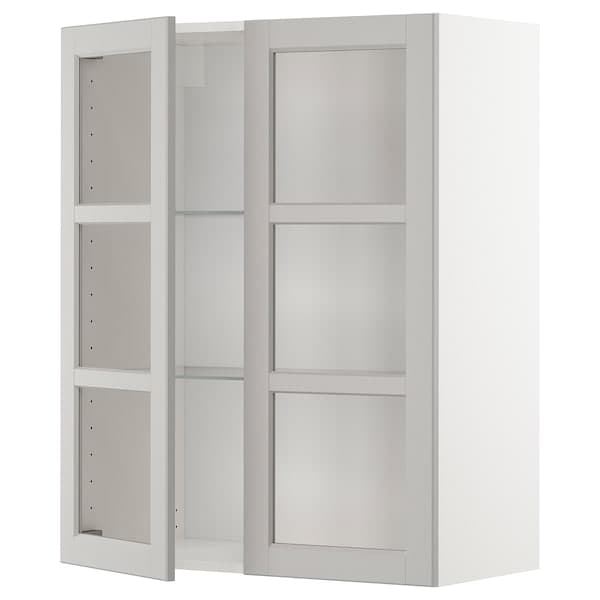 Ikea METOD - Wall cabinet w shelves/2 glass drs, white/Lerhyttan light grey, 80x100 cm