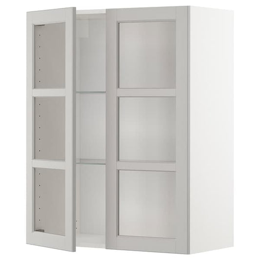 Ikea METOD - Wall cabinet w shelves/2 glass drs, white/Lerhyttan light grey, 80x100 cm