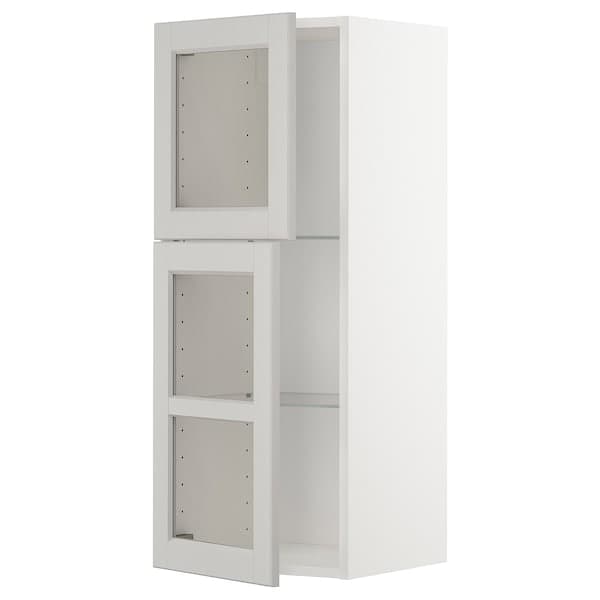 METOD - Wall cabinet w shelves/2 glass drs, white/Lerhyttan light grey, 40x100 cm - best price from Maltashopper.com 79459199