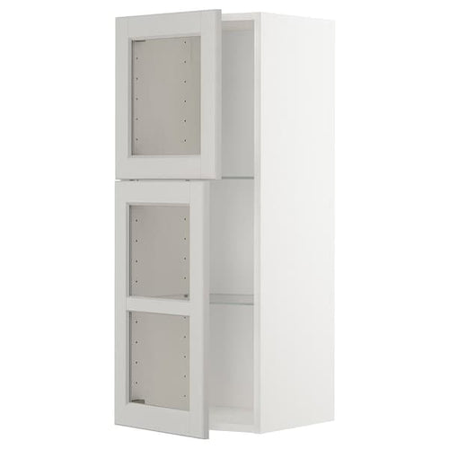 METOD - Wall cabinet w shelves/2 glass drs, white/Lerhyttan light grey, 40x100 cm