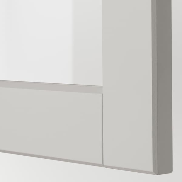METOD - Wall cabinet w shelves/2 glass drs, white/Lerhyttan light grey