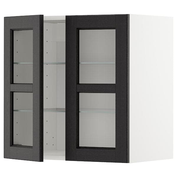 Ikea METOD - Wall cabinet w shelves/2 glass drs, white/Lerhyttan black stained , 60x60 cm