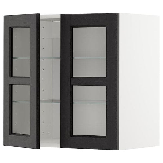 Ikea METOD - Wall cabinet w shelves/2 glass drs, white/Lerhyttan black stained , 60x60 cm